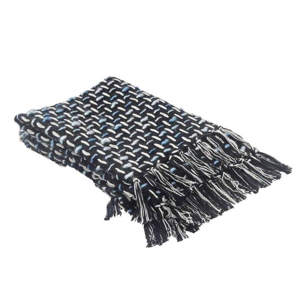 LR Home Black/Blue Geometric All-Natural Cotton Throw Blanket